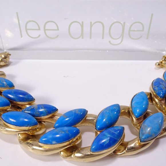Lee Angel Brass Turquoise Teardrop Think 2 D Link Bracelet NWT 289 - Picture 3 of 16